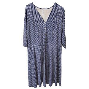 Blue Sky Blue & White Gingham Dress Knee Length, V-neck and 3/4 Sleeve Size 2X
